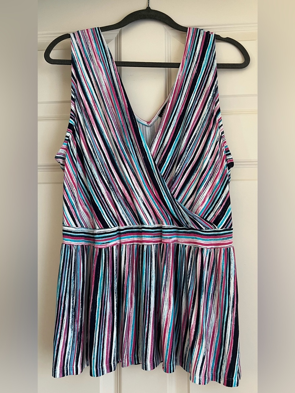 Lane Bryant Striped V-Neck Sleeveless Top in Pink, Teal, Black, White